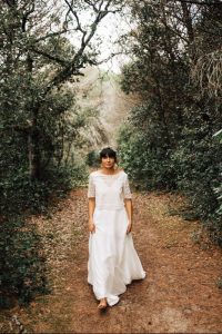 robe de mariée top dentelle et jupe en soie française
